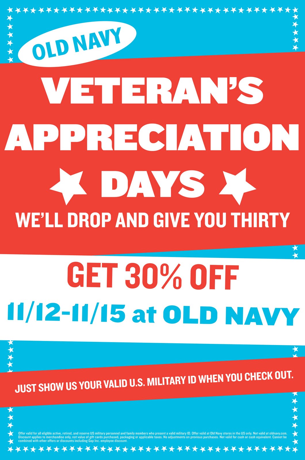 Military offer: Old Navy Military Appreciation days = 30% discount ...